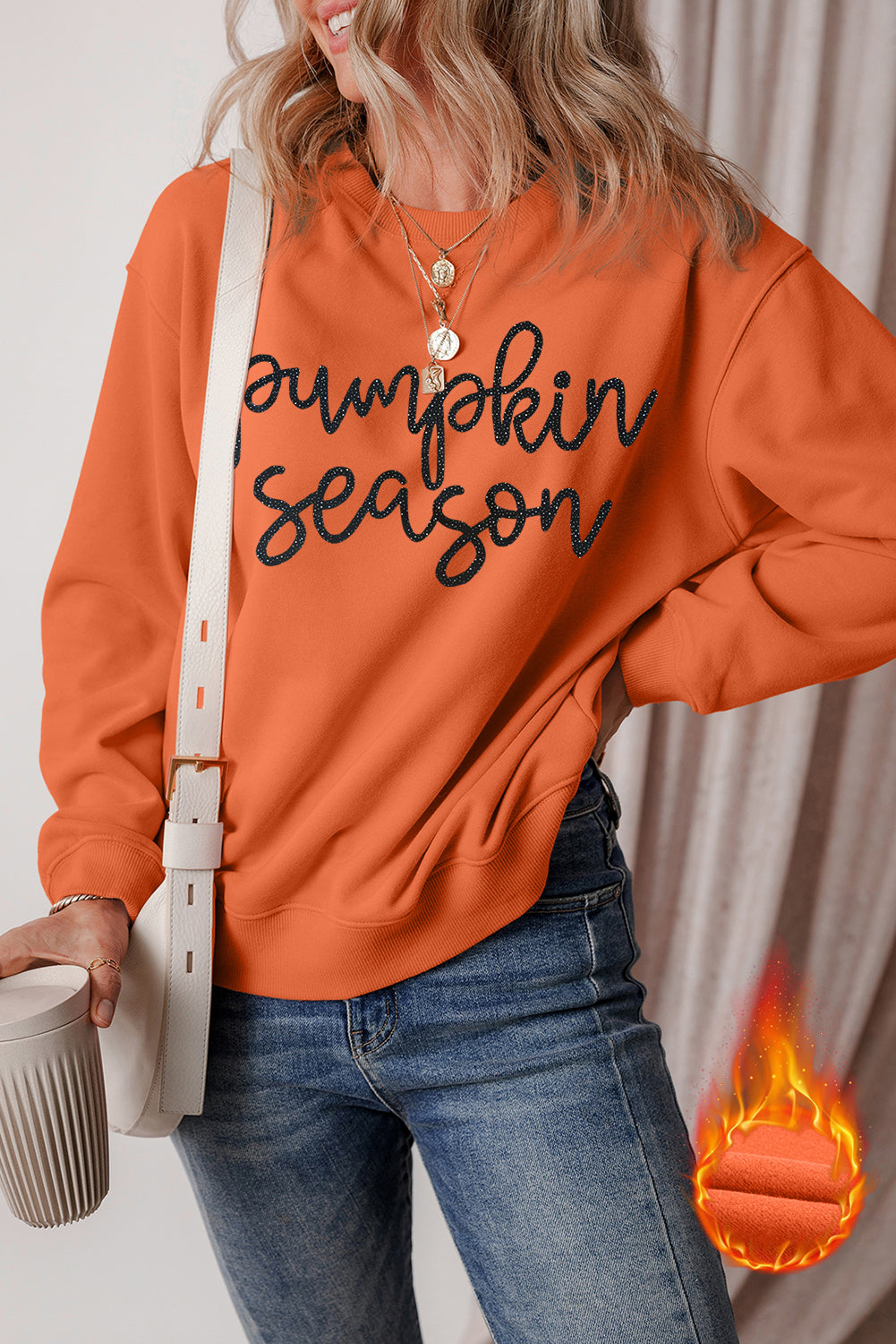 Glittering Pumpkin Season Graphic Drop Shoulder Pullover Sweatshirt