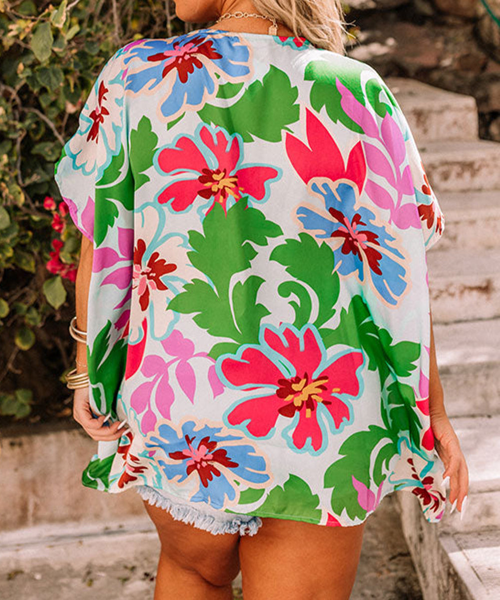 Floral Print Faux Wrap Plus Size Blouse