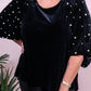 Pearl Embellished Puff Sleeve Velvet Plus Size Top