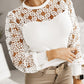 Hollowed Floral Lace Splicing Long Sleeve Top
