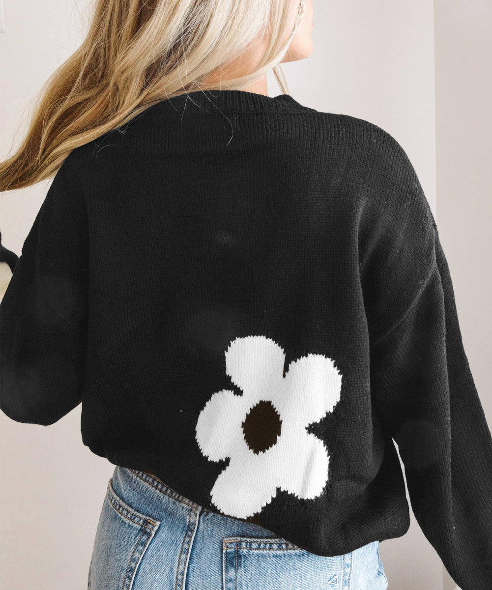 Big Flower Pattern Knit Sweater