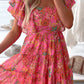 Floral Square Neck Ruffle Sleeve Tiered Dress