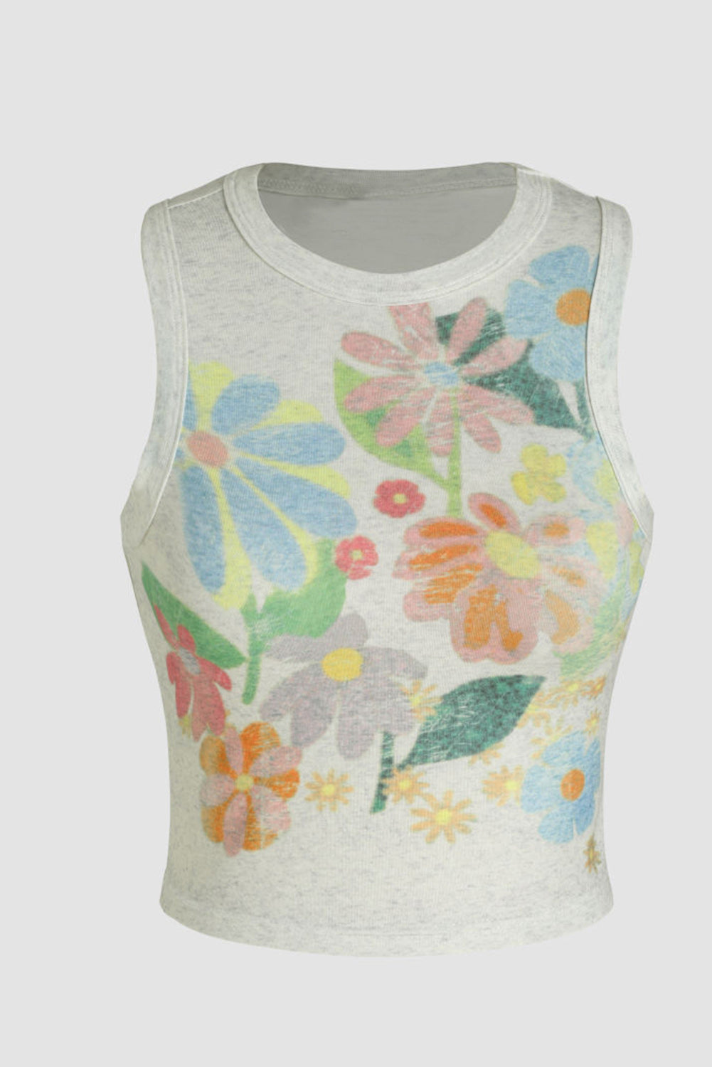 Floral Crew Neck Crop Tank Top
