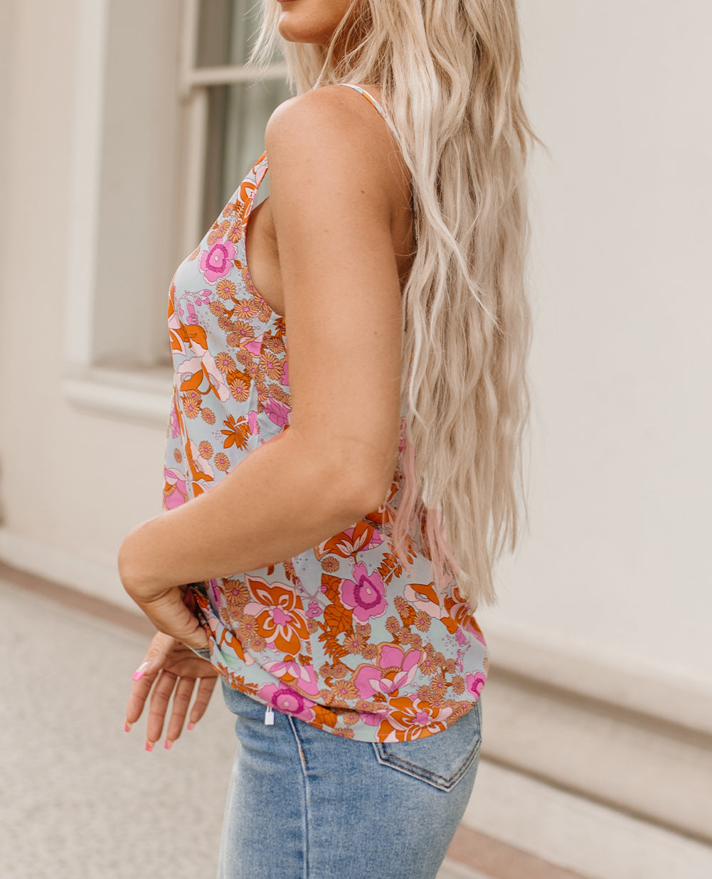 Adjustable Spaghetti Straps Boho Floral Tank Top