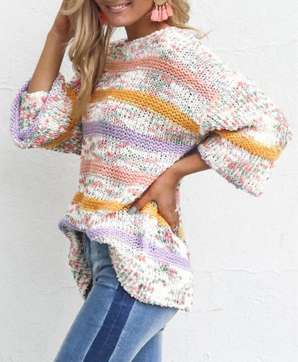 Colorblock Stripe Lantern Sleeve Sweater