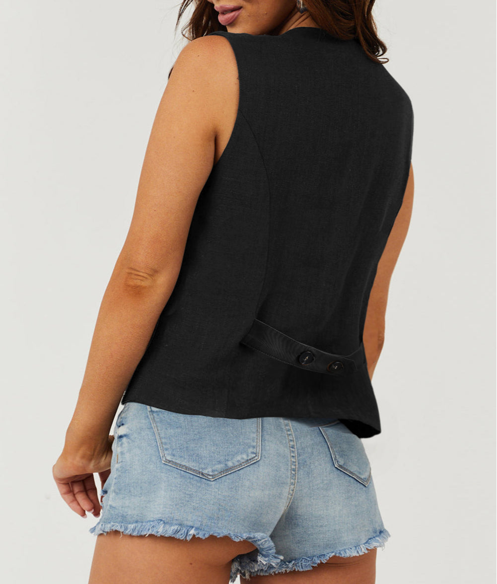 Solid Color Button up V Neck Suit Vest