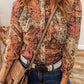 Ruffle Trim Boho Printed Shirt