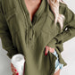 Crinkle Long Sleeve Distressed Split Henley Top