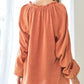Crinkle Textured Frill Split Neck Puff Sleeve Blouse