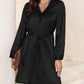 Lace Trim V Neck Tie Waist Long Sleeve Dress