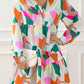 Geometric Print Stand Neck Balloon Sleeve Ruffled Dress