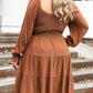 Plus Size Smocked Ruffled Sleeve Tiered Mini Dress