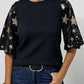 Star Sequin Splicing Half Sleeve Top