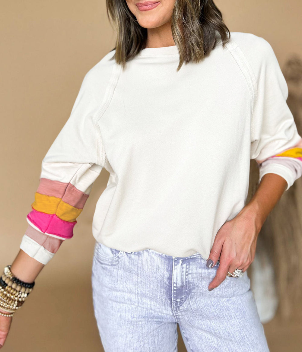 Exposed Seam Colorblock Raglan Sleeve Pullover Top