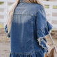 Raw Edge Ruffled Short Sleeve Denim Jacket