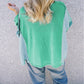 Colorblock Stitching Patchwork Buttoned Long Sleeve Top