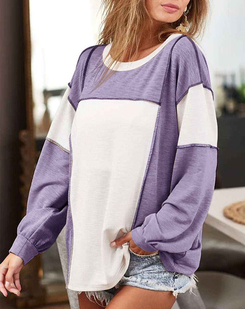 Exposed Seam Color Block Patchwork Top