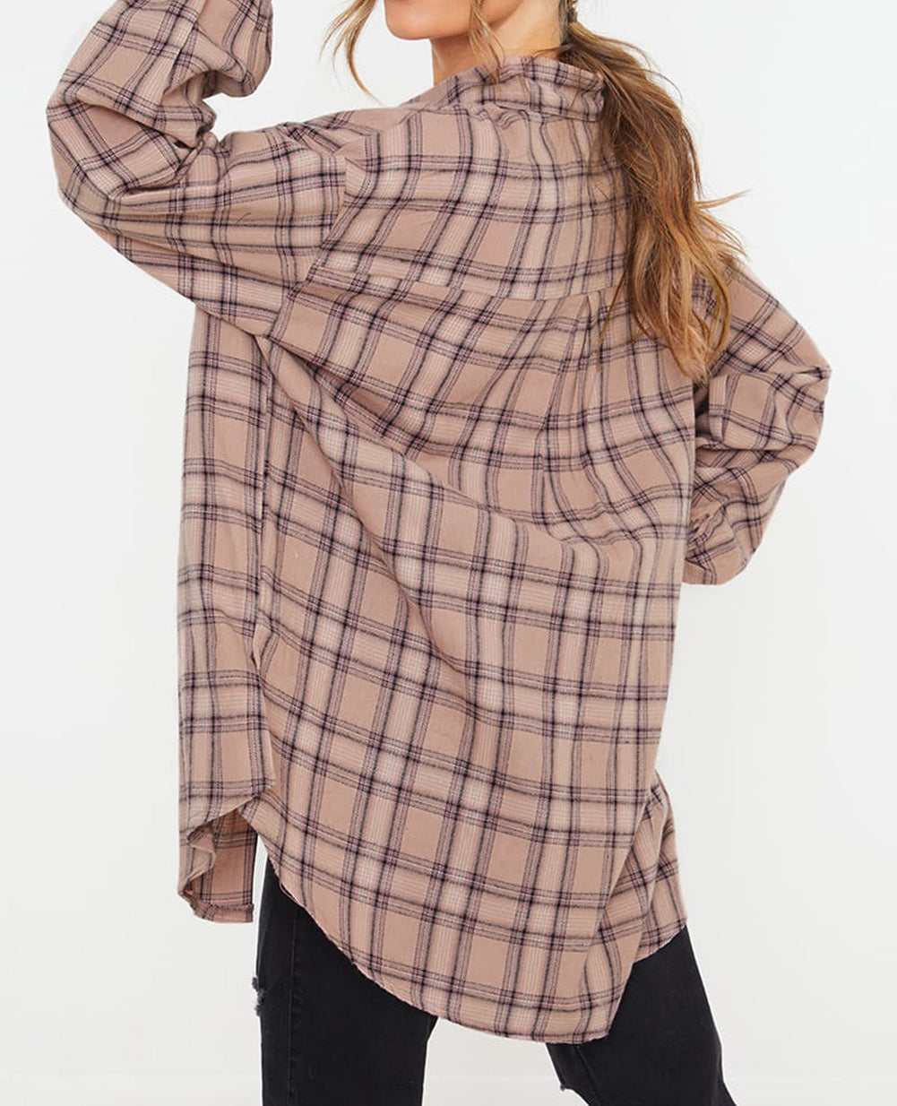Plus Size Plaid Print Buttoned Oversized Tunic Shirt