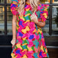 Abstract Print Ruffle Sleeve Shift Dress