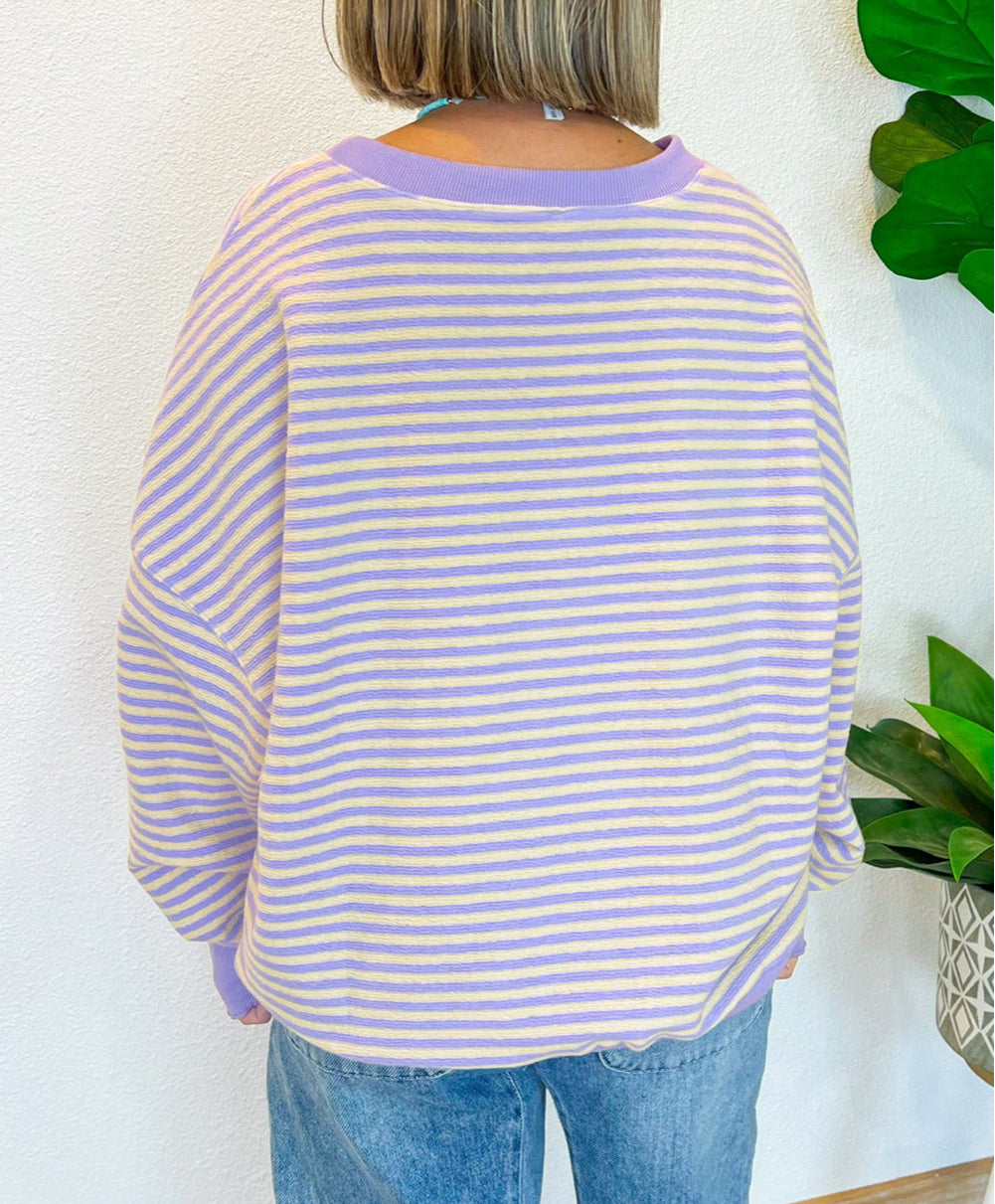 Stripe Loose Drop Shoulder Long Sleeve Top