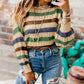 Striped Hollowed Knitted Loose Sweater
