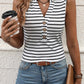 Striped V Neck Buttoned Tank Top