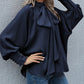 Frilled Knotted Mock Neck Bishop Sleeve Blouse