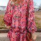 Abstract Printed Tassel Tied Neck Long Sleeve Ruffled Mini Dress