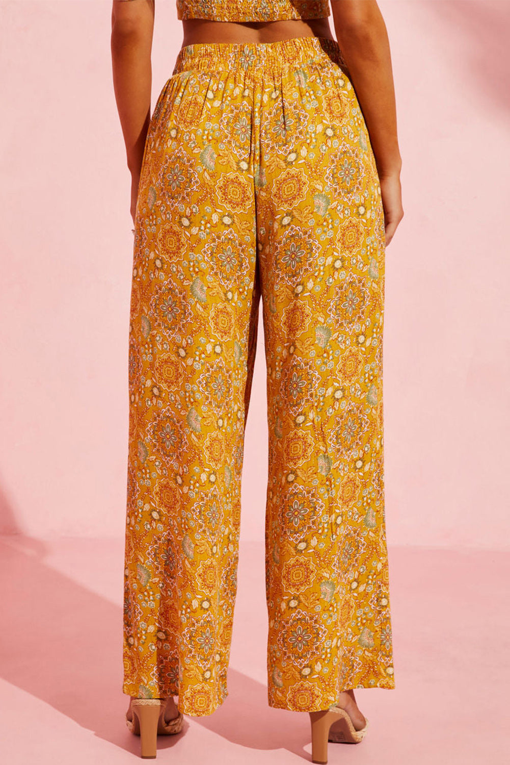 Bohemian Floral Print Pocketed Wide Leg Pants