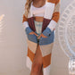 Colorblock Open Front Long Knit Cardigan