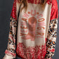 YEEHAW COWGIRL Graphic Bleached Scatter Leopard Sleeve Sweatshirt