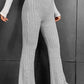 Solid Color High Waist Ribbed Flare Pants