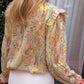 Yellow Paisley Print Ruffled Trim Boho Shirt