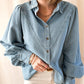 V-shape Stitching Puff Sleeve Denim Shirt