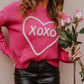Heart XOXO Pattern Drop Shoulder Rib Knit Sweater