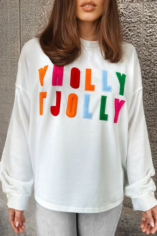 HOLLY JOLLY Chenille Embroidered Plus Size Sweatshirt