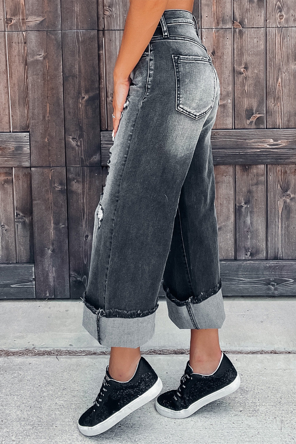 Vintage Distressed Wide Leg Jeans