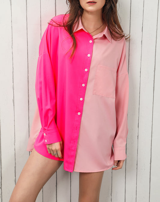 Color Block Patchwork Oversized Shirt