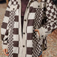 Checkered Print Patchwork Corduroy Shacket