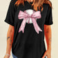 Baseball Bow Knot Print Round Neck T Shirt