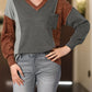 V Neck Color Block Patchwork Loose Pullover
