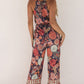Floral Print Frill Halterneck Wide Leg Jumpsuit