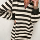 Stripe Collared V Neck Long Sleeve Loose Casual Dress