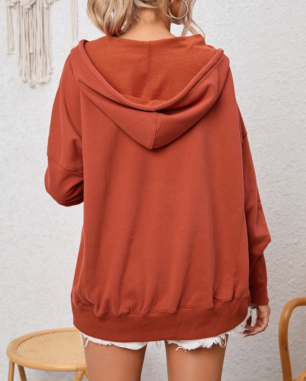 Oversized Snap Buttons Thumb Hole Pullover Hoodie