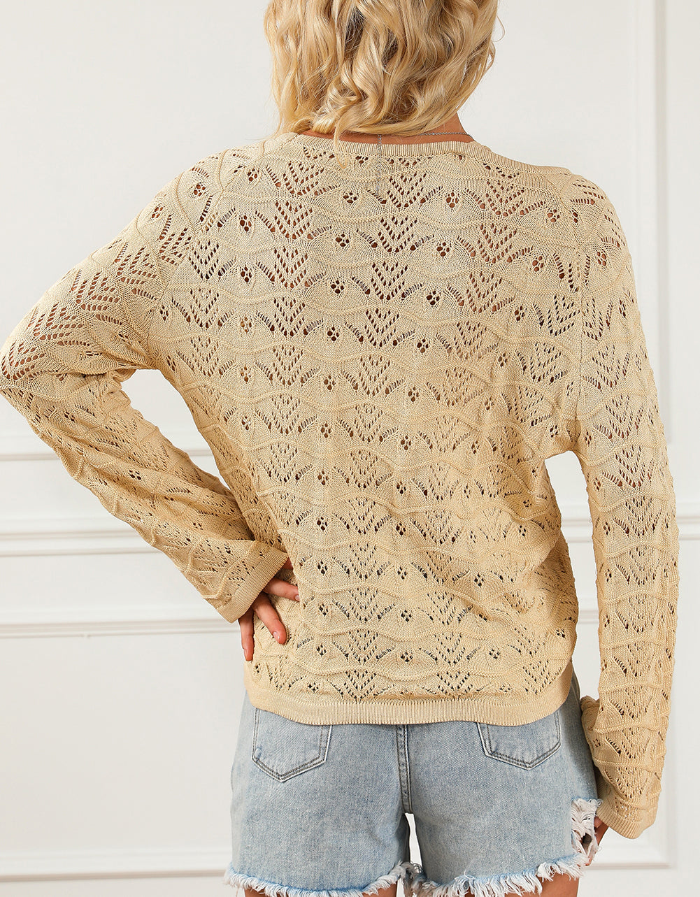 Hollowed Knit Asymmetric Drawstring Sweater