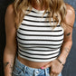 Stripe Round Neck Cropped Slim Tank Top