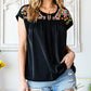 Geometric Floret Embroidered Short Sleeve Blouse