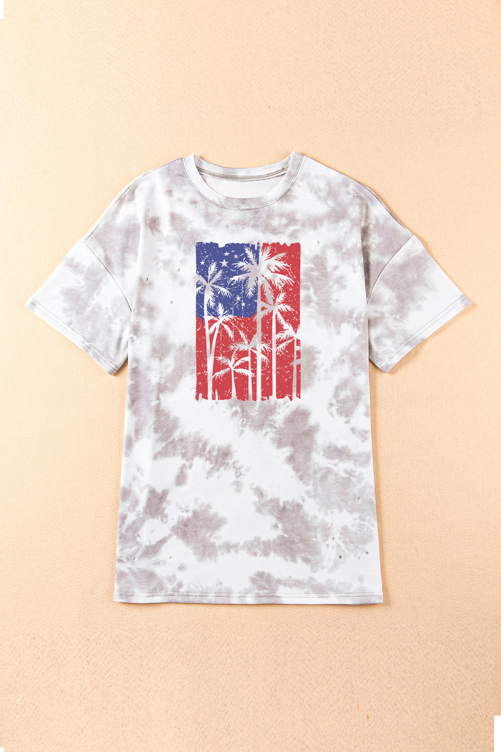 Patriotic 4th of July Palim Tree Tied Dye Distressed T Shirt