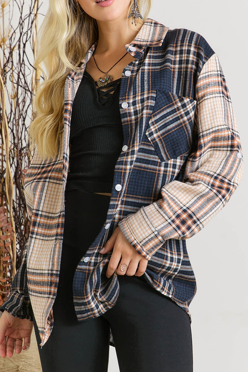 Colorblock Patchwork Plaid Print Shirt
