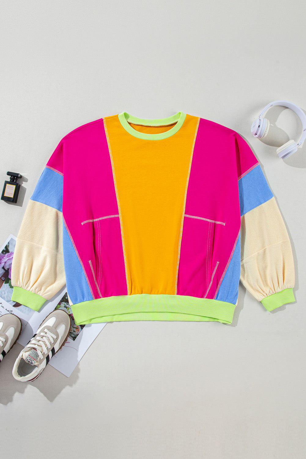 Plus Size Colorblock Patchwork Exposed Seam Sweatshirt